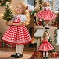 thumbnail image 2 of Gelikeya Girls Christmas Dresses Size 18-24 Cute Cartoon Plaid Print Puff Short Sleeve Christmas Birthday Party Wear Santa Tutu Dress (X06 Red, 18-24 Months), 2 of 8