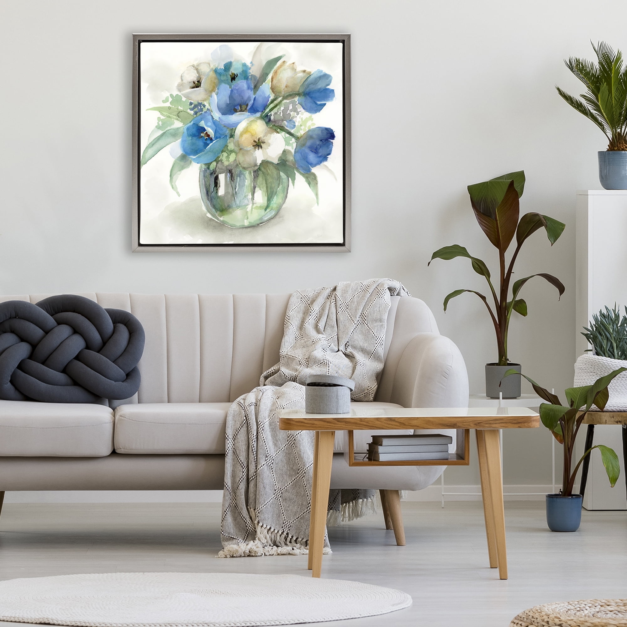 Stupell Industries Blue Tinted Flower Pot Gray Framed Floater Canvas Wall Art, design by Nan