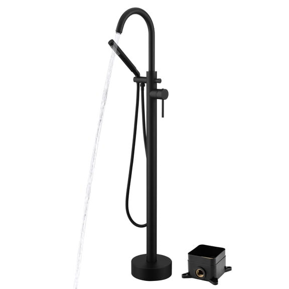 sumerain Freestanding Bathtub Faucet Matte Black Floor Mounted Tub Filler with Handheld Shower, High Flow Rate