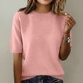 thumbnail image 3 of GZWYHT Short Sleeve Sweater for Women Women's Tops, Tees & Blouses Womens Summer Tops Business Casual Tops Pullover Sweaters Crochet Tops Summer Sweaters Work Tops Knit Top Travel Outfits Pink XL, 3 of 4