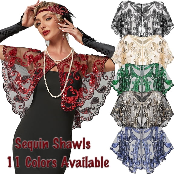 Dalrosia Women's 1920s Shawl Wraps,Sequin Beaded Flapper Evening Shawls for women Party/Wedding/Formal/Harlem night