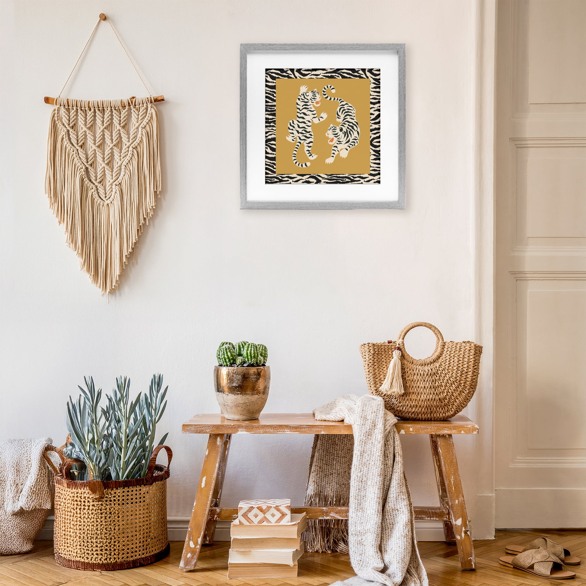 Stupell Industries Boho Twin Tiger Stripes Gray Framed Print Under Glass, design by Karolina Sato