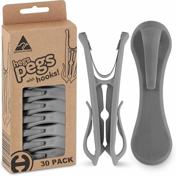 Hegs 30-Count Stainless Steel Clothespins with Hooks, Recycled Grey. Different colors available!