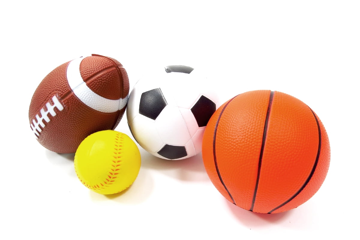 PlayWorld Sun & Fun Set Of 4 Sports Balls For Kids Soccer Ball, Basketball, Football, & Baseball