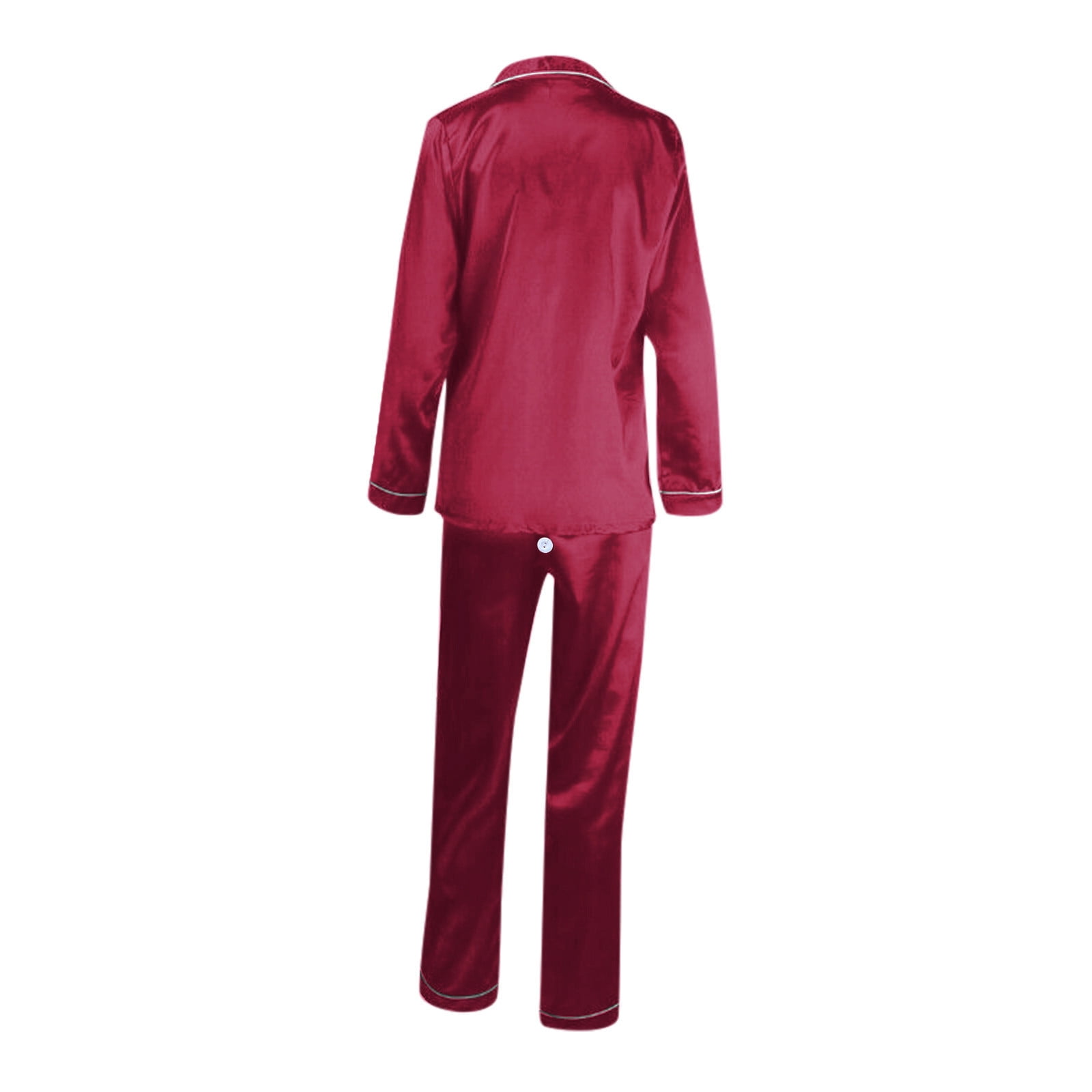 GYUJNB Womens Silk Satin Pajamas Loungewear Two piece Sleepwear Long Sleeve Button Down Pj Set Walmart