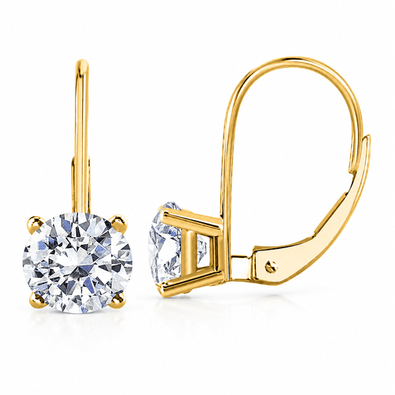 AoneJewelry White Diamond Leverback Earring for Women 14K White & Yellow Gold 0.40 Carat Basket Setting Lab Grown Diamond
