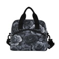 thumbnail image 2 of Lunch Bag Portable Crossbody Meal Bag Cooler Bag Insulated Lunch Bag Food Bag Handheld & Crossbody Design Black Flowers, 2 of 6