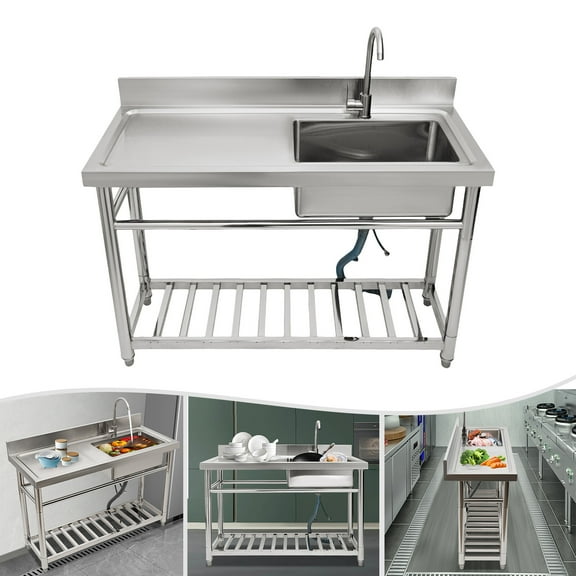 TFCFL Commercial Sink Utility Sink 1 Compartment Kitchen Stainless Steel Sink & Prep Table