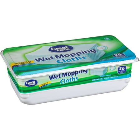 Great Value Wet Mopping Cloths, Low Streak Formula, 8" X 10", 36 Count