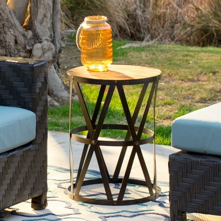 C Coast Sarah 17 In Round Metal Patio Side Table With Wood Top Round Metal Patio Side Table With Wood Top
