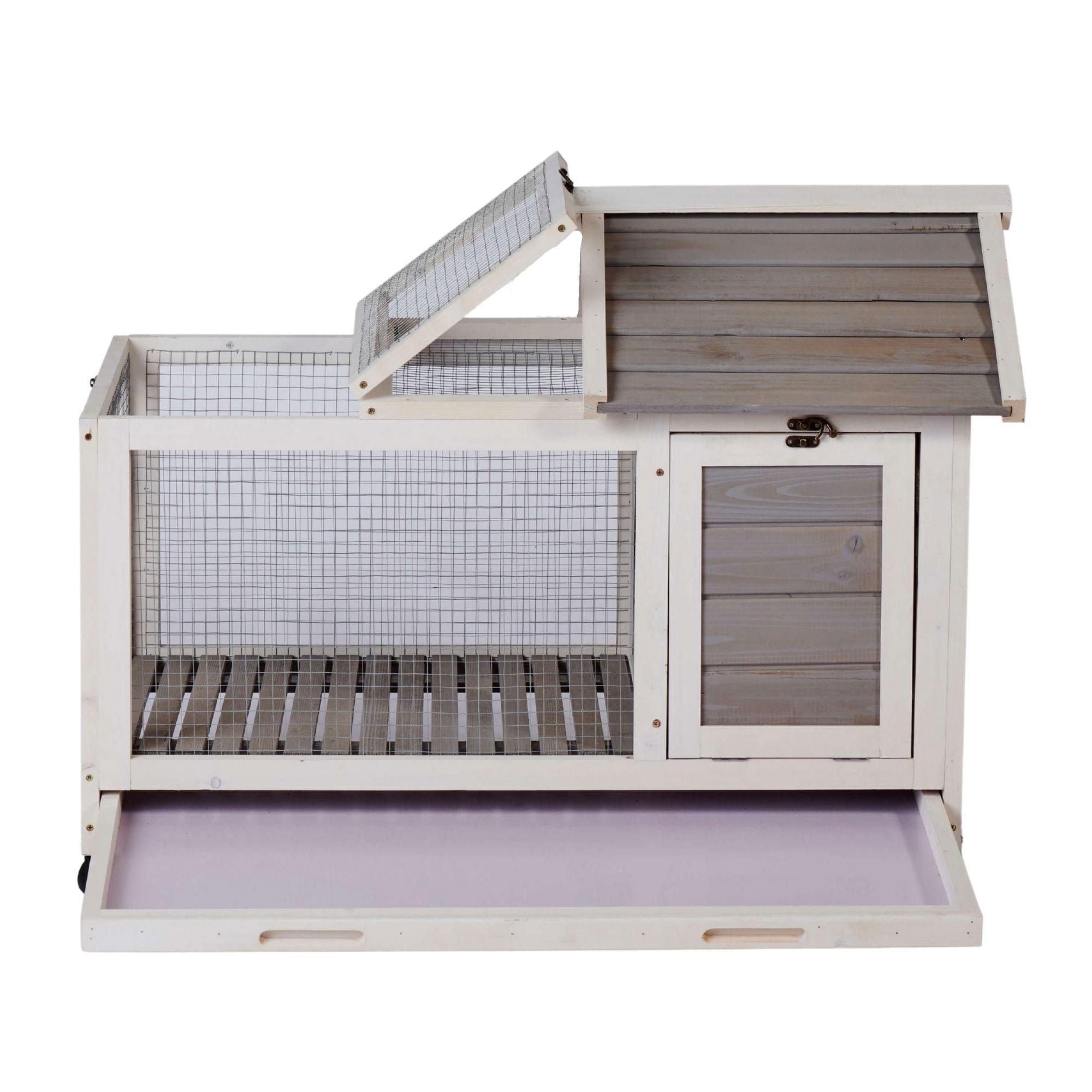 Kepooman 40.7" Wooden Rabbit Hutch, Indoor Bunny Cage with Pull Out Tray, 4 Casters Include, Gray Kepooman 40.7" Wooden Rabbit Hutch, Indoor Bunny Cage with Pull Out Tray, 4 Casters Include, Gray