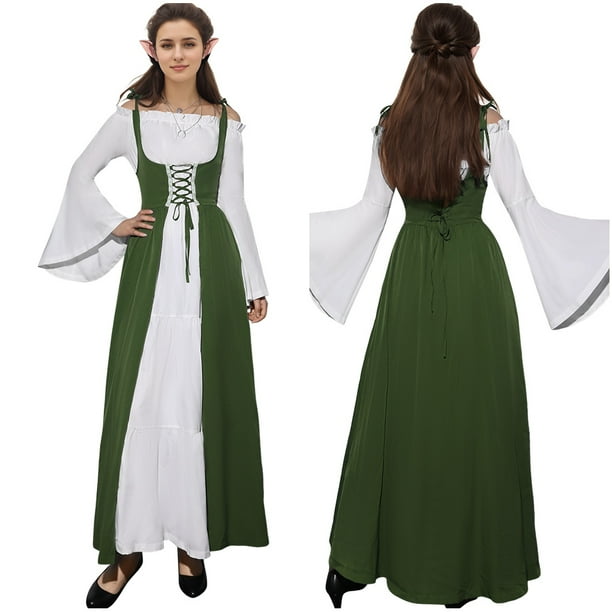 Disfraz Medieval Renacentista Para Mujer, Con Mangas De Trompeta, Gótico, Retro, Romántico, Halloween, Cosplay, Falda De Corsé, B-amarillo