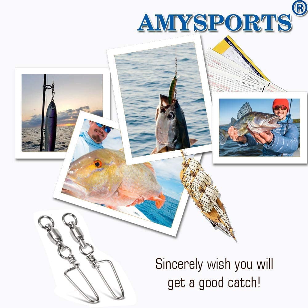AMYSPORTS High Strength Fishing Snap Swivels Ball Bearing Swivels Stainless Fishing Swivels Saltwater Corrosion Resistance Barrel Swivel for Freshwater Fishing