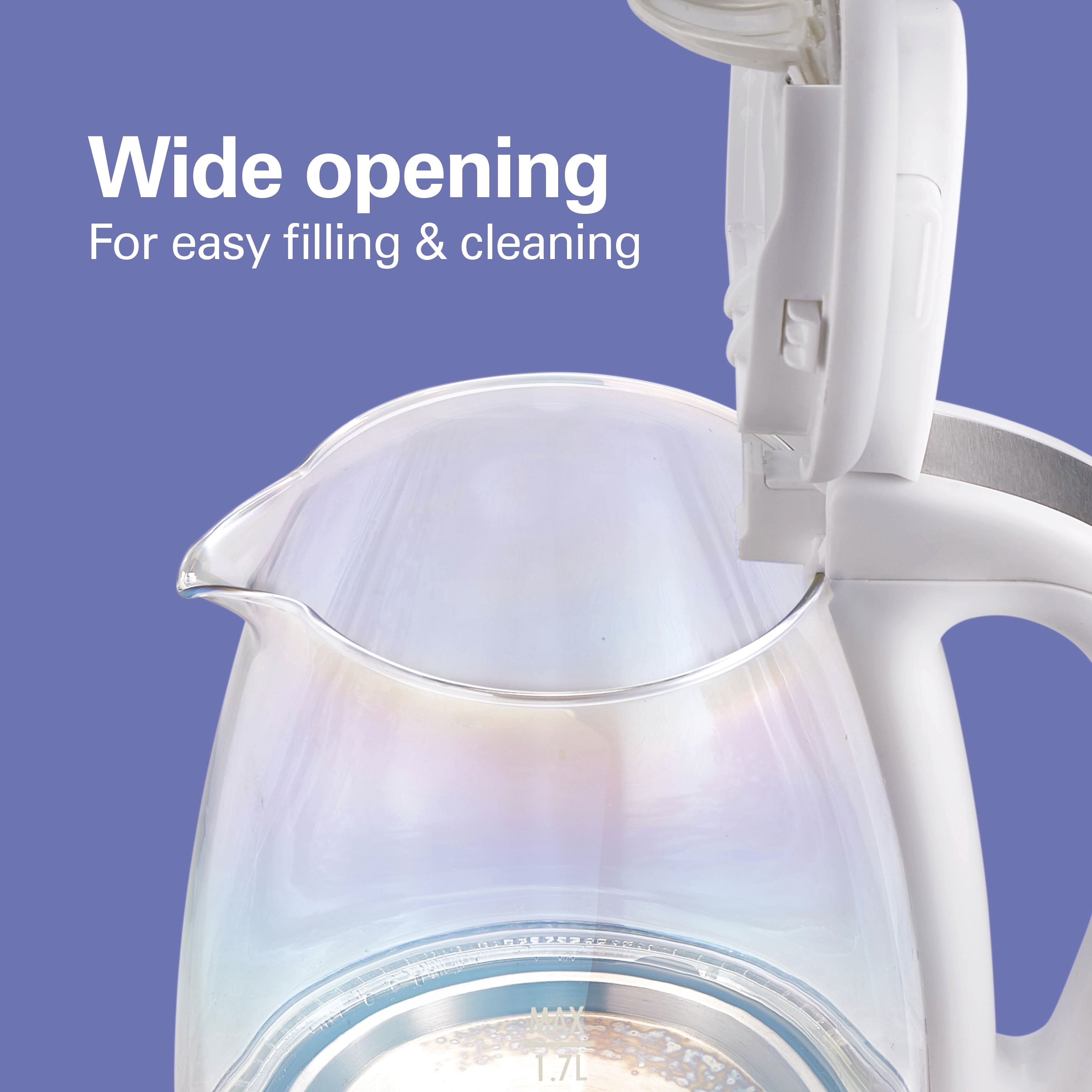 Hamilton Beach 1.7L Iridescent Glass Kettle, 1500 W, Electric Tea & Water Kettle with Auto Shut-Off and Boil-Dry Protection, White