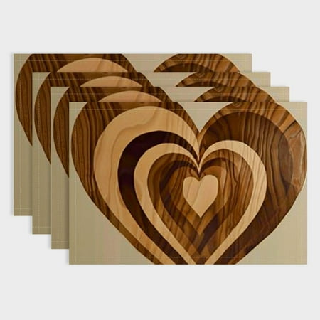 

Shiartex Heart Wood Grained Shapes Table Decor Linen 100% Table Mats for Birthday Parties Christmas Restaurants And Buffets Home Decoration Set of 4 18x12in