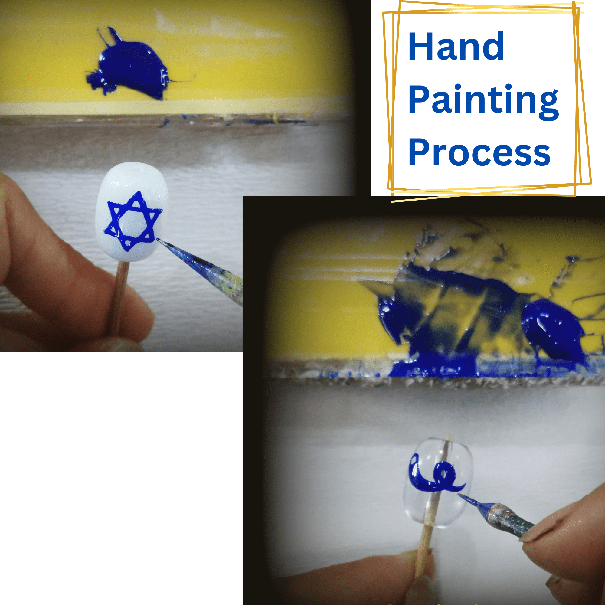 Hanukkah Glass Beads For Bracelet Making, Blue Clear Sameach Craft DIY Jewelry Supplies, Gift For Beader, 40 pcs