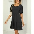 thumbnail image 3 of Defitshape Women's Short Sleeve Dresses Summer Sundress Short Puff Sleeve Cute Ruched Fitted Holiday Dress Black X-Large, 3 of 4