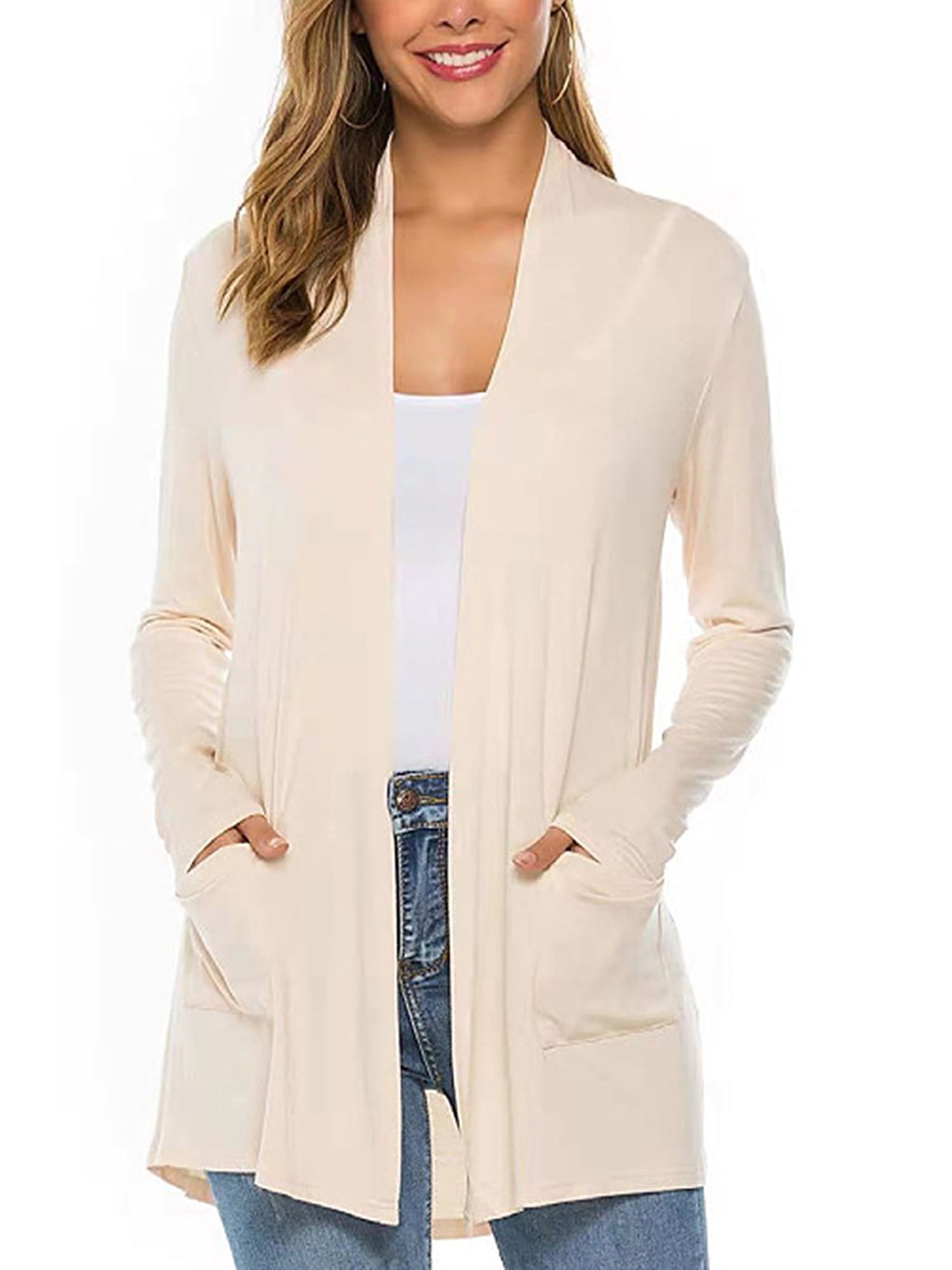 Women Casual Knit Cardigan Sweaters Long Sleeve Open Front Tops with  Pockets - Walmart.com
