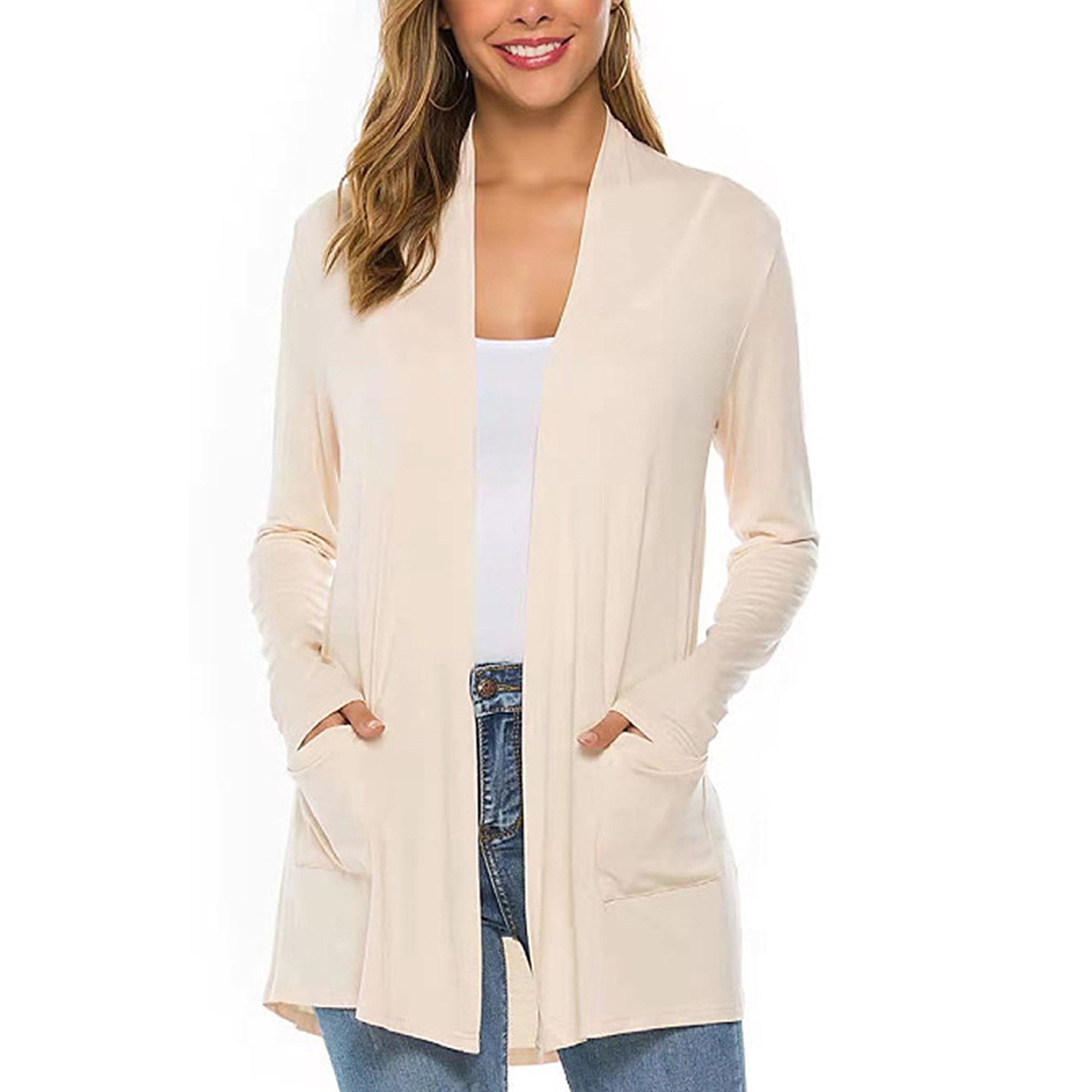 Women Casual Knit Cardigan Sweaters Long Sleeve Open Front Tops with  Pockets - Walmart.com
