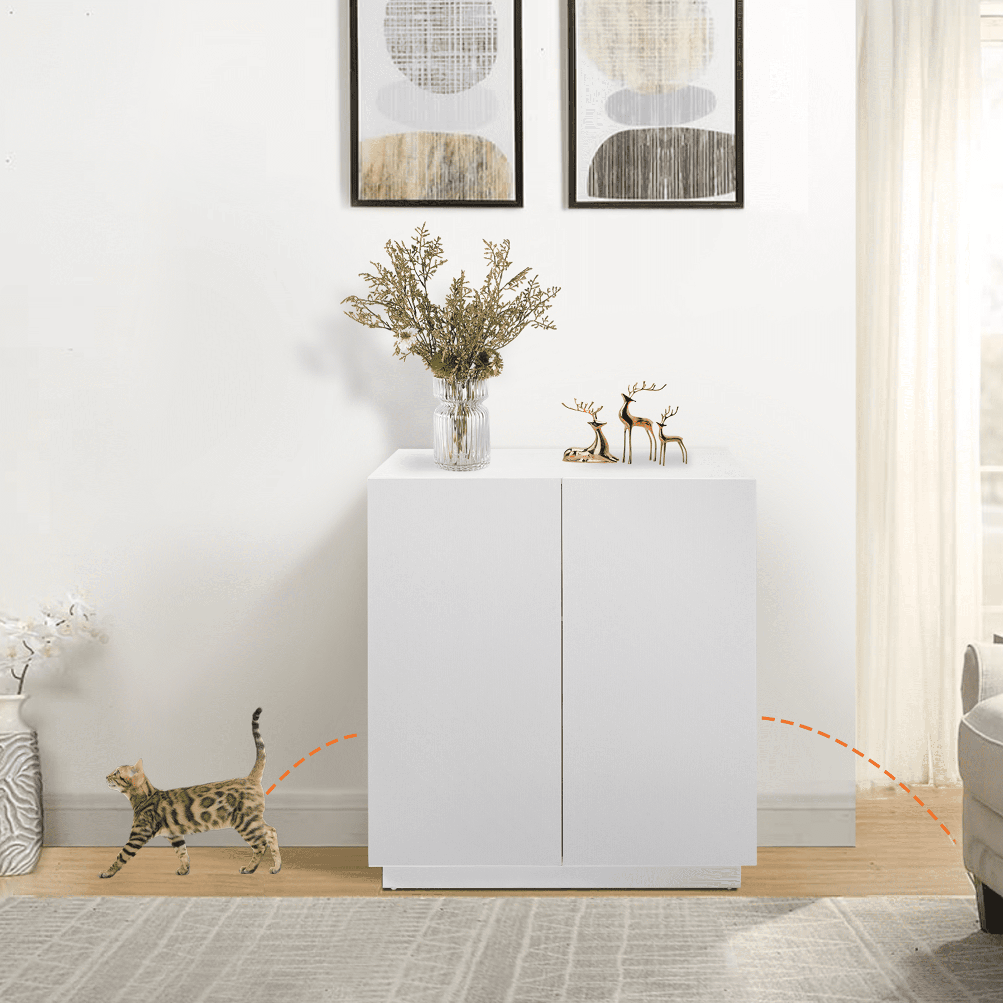 unipaws Tall Cat Litter Box Enclosure with Shelves, Hidden Litter Box Cover for Tall or Top Entry Litter Box