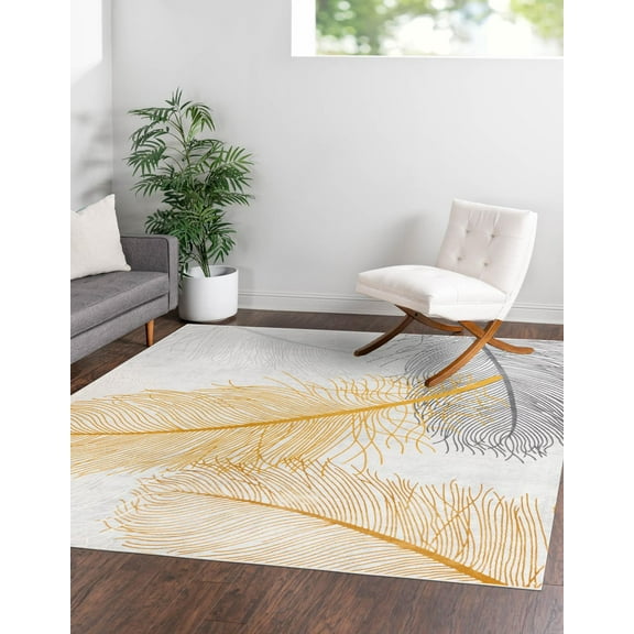 Rugs.com Finsbury Collection Rug – 7' 10 Square Yellow Gray Medium Rug Perfect For Living Rooms, Kitchens, Entryways