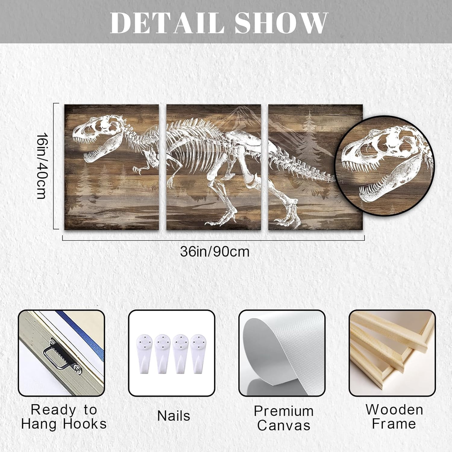 JANS.NO1 3 Pieces Dinosaur Skeleton poster Wall Art for Boys Room T-rex Picture Print Dino Mountain Forest Landscape Artwork Kids Bedroom Nursery Decorpcs