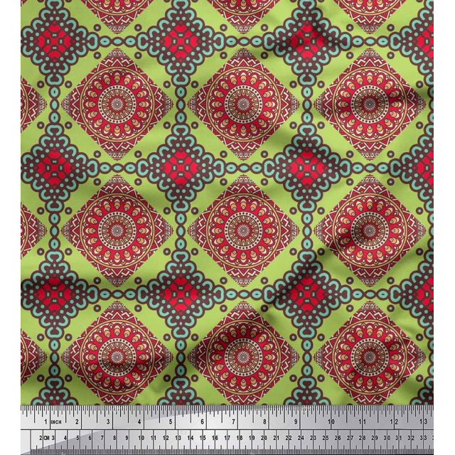 Soimoi Rayon Crepe Fabric Floral Mandala Decor Fabric Printed Yard 46 Inch Wide
