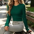 thumbnail image 4 of Bzdzmqm Women's Cropped Cable Knit Sweater Slim Fit Crew Neck Long Sleeve Ribbed Cuffs Hem Cozy Fall Winter Office Daily Wear, Green M, 4 of 9