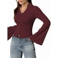 thumbnail image 3 of Blusa Informal de Larga Acampanada con Botones y Cuello Lechuga para Mujer. Blusa de Trabajo. Vino Tinto XL, 3 of 9