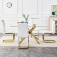 thumbnail image 4 of SUDICA Modern White Faux Leather Dining Chairs Set of 6, High Back Upholstered Seats with Gold Metal Legs for Dining Room, 4 of 11