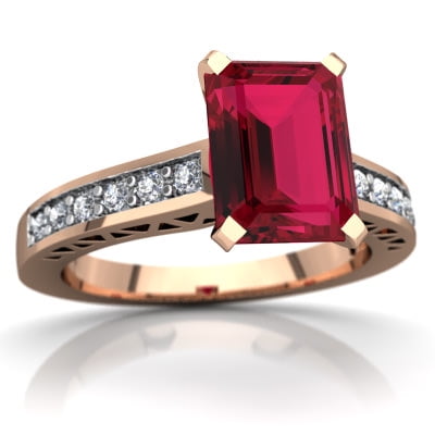 Lab Ruby Art Deco Ring in 14K Rose Gold by