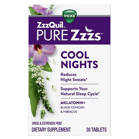 Vicks Zzzquil Pure Zzzs Cool Nights, Night Sweats Reducing, Melatonin Sleep Aid, 30 Tablets