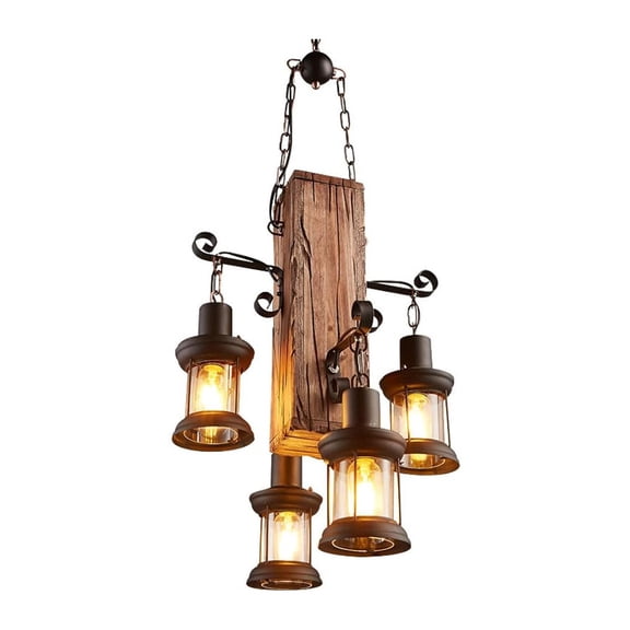Rustic Farmhouse Wood Beam Pendant Light Linear Chandelier Ceiling Lighting