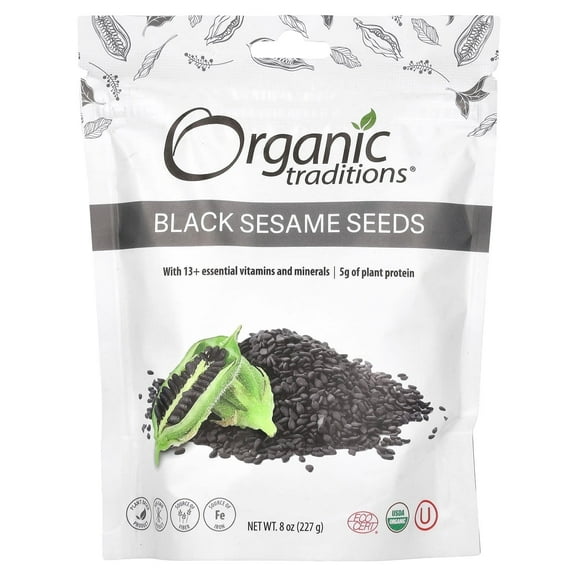 Organic Traditions, Black Sesame Seeds, 8 oz Pack of 3