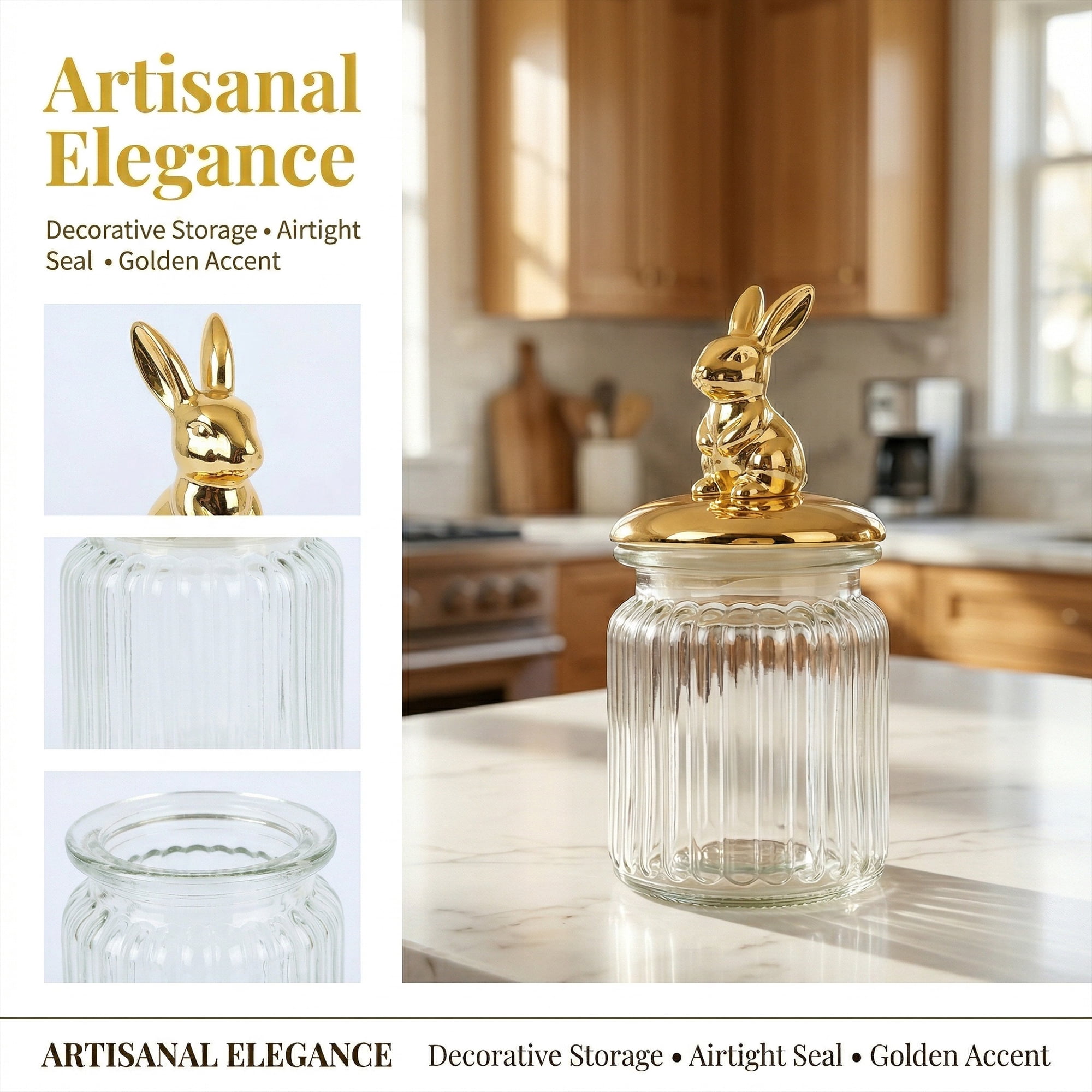 Unique Bargains Decorative Glass Jar With Lid Golden Mouse 3" x 3" x 5.5"