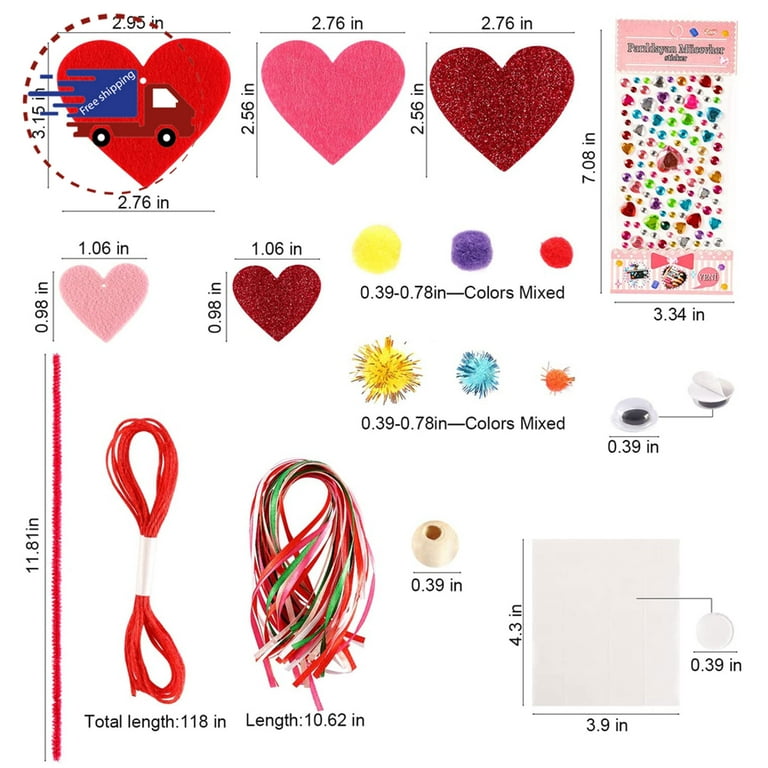 45pcs Glitter Heart Shape Self Adhesive Sticker for Kids Craft (Mixed  Color) 