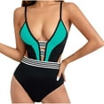 thumbnail image 1 of Dvprdro Trendy Color Blocking One Piece Swimsuit Spaghetti Strap Deep V Neck Patchwork Bathing Suits, 1 of 4