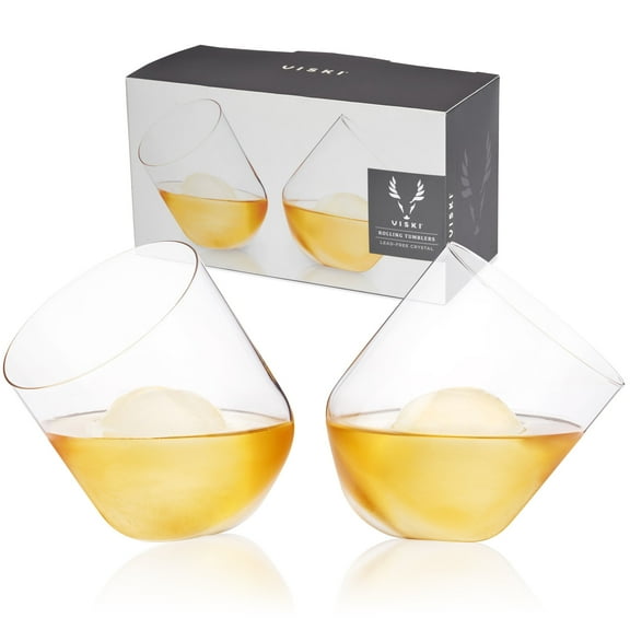 Viski Rolling Crystal Scotch Whiskey Glasses Drinking Glasses 12oz Set of 2