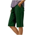 thumbnail image 2 of WQNVRNR Womens Line Cotton Shorts- Casual Summer Lace Elastic Waist Bermuda Shorts with Pockets Army Green Size S, 2 of 9