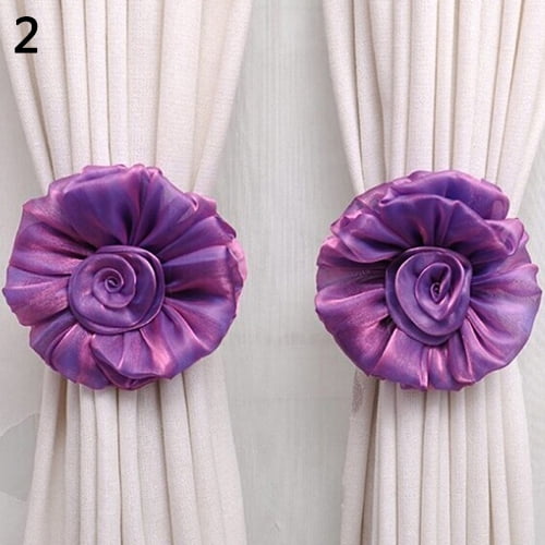 1Pair Voile Curtain Tie Backs Rose Flower Ribbon For Living Room Bedroom Window 