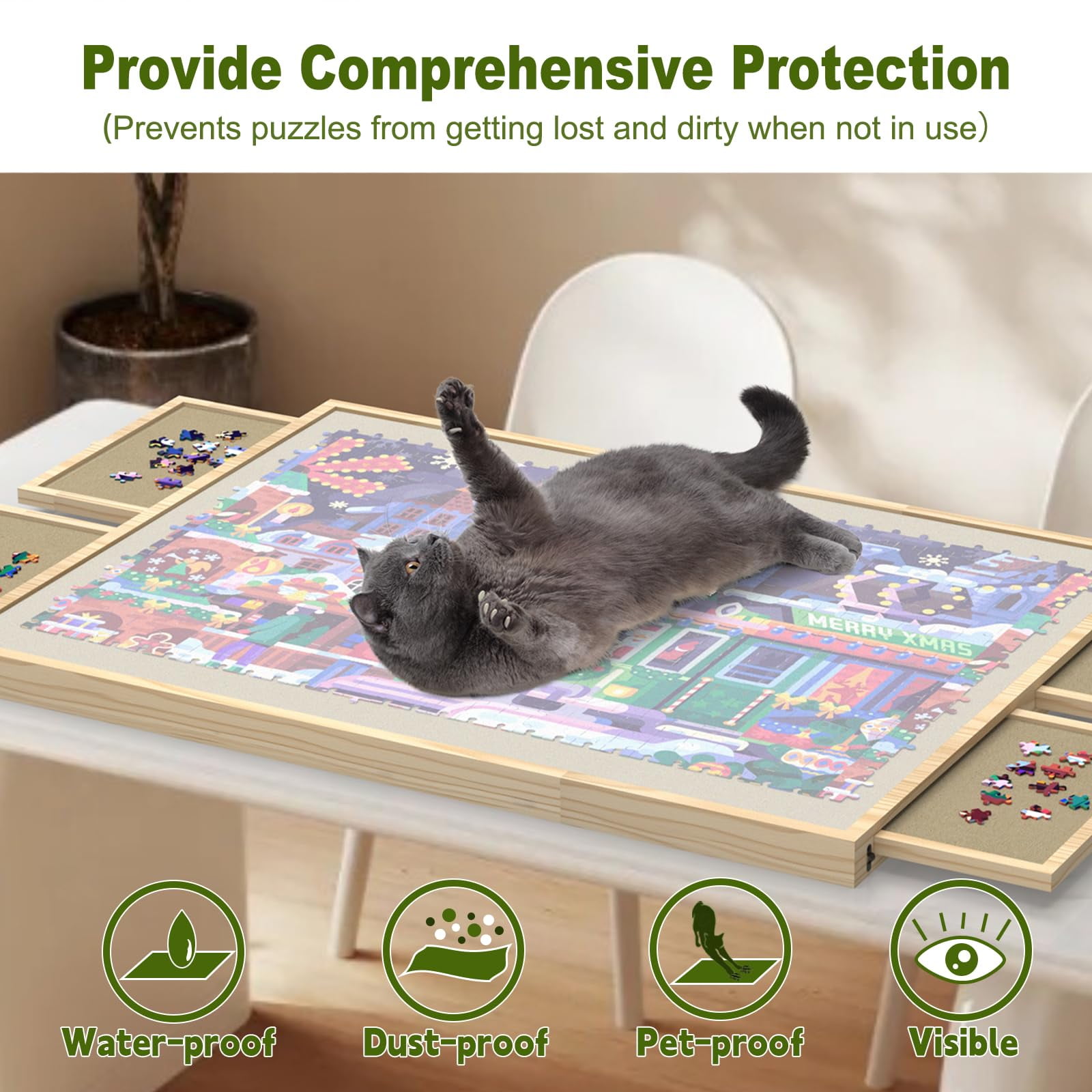 1500 Piece Puzzle Board with Drawers and Cover, Adjustable Tilting Puzzle Board, Portable Wooden Jigsaw Puzzle Table for Adults as a Gift