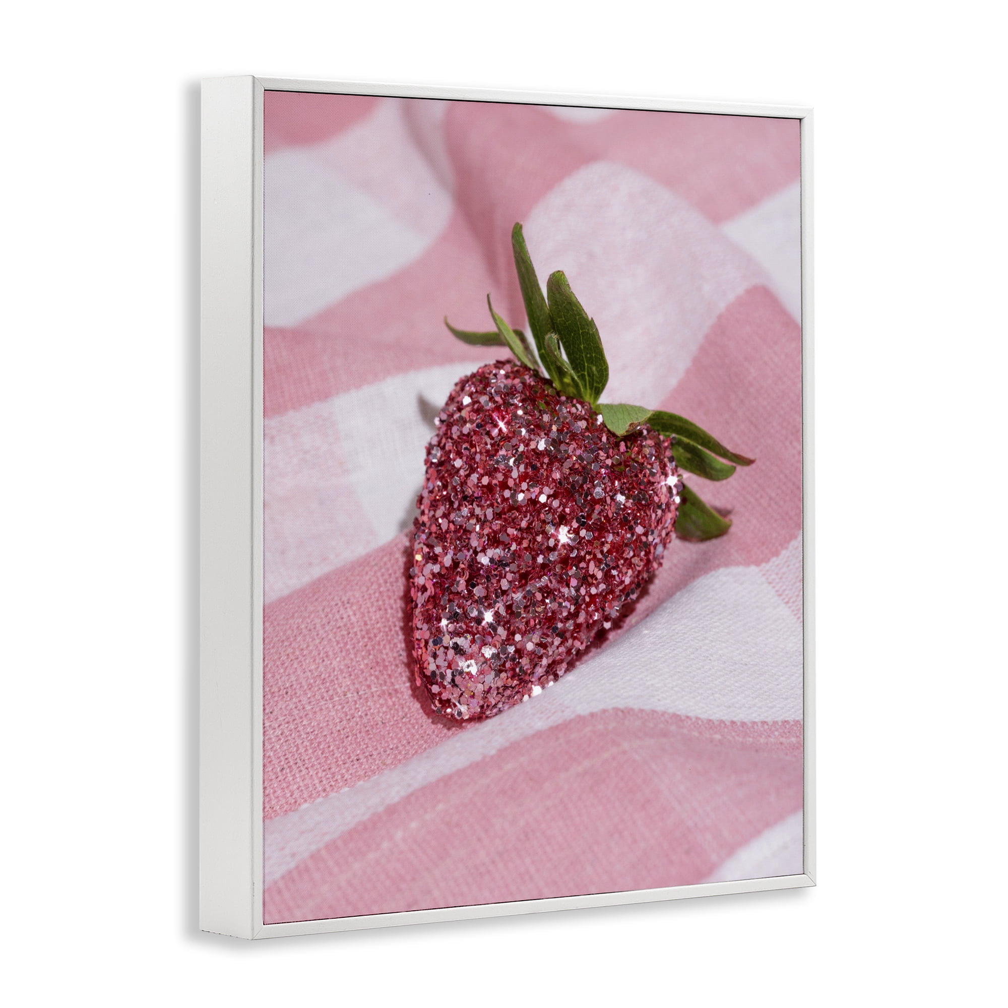 Stupell Industries Glimmer Strawberry on Pink White Framed Giclee Art, design by LISH Creative