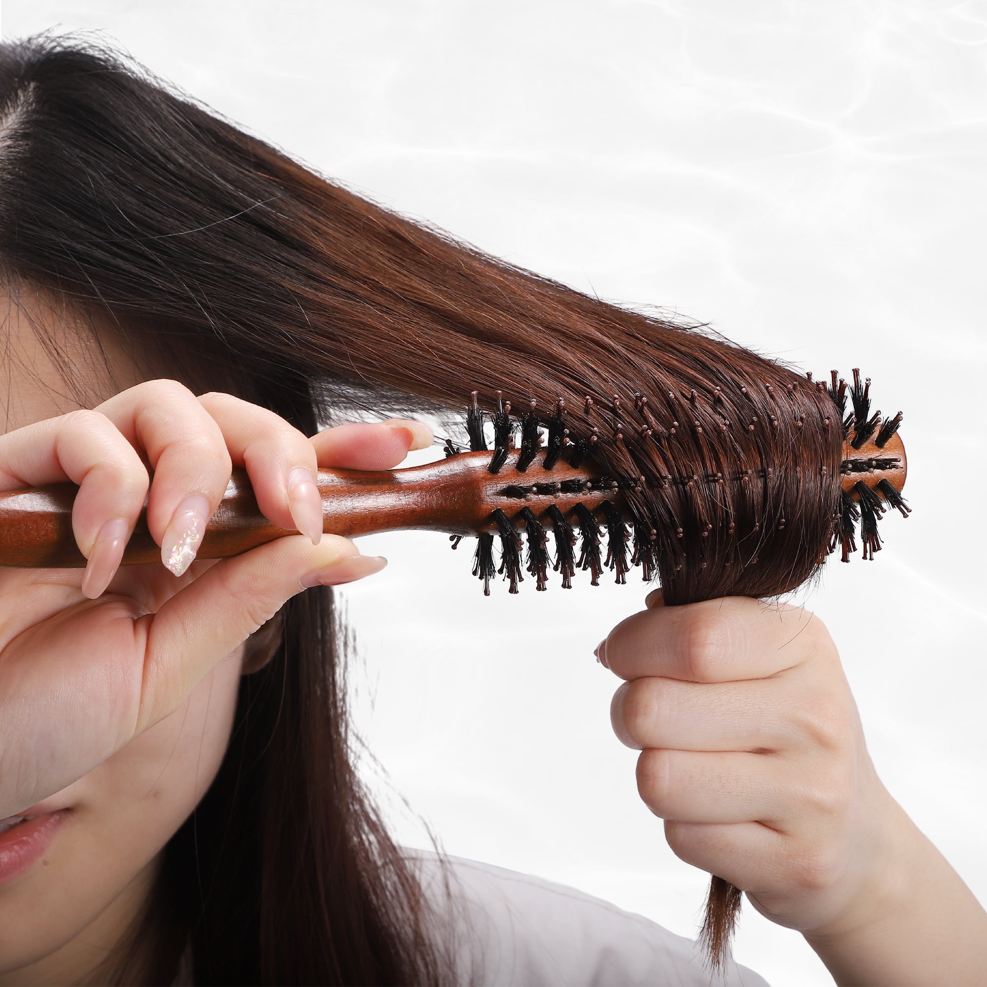 Unique Bargains Soft Nylon Bristle Round Curling Hair Ruled Comb with Handle Brown 8.66" M