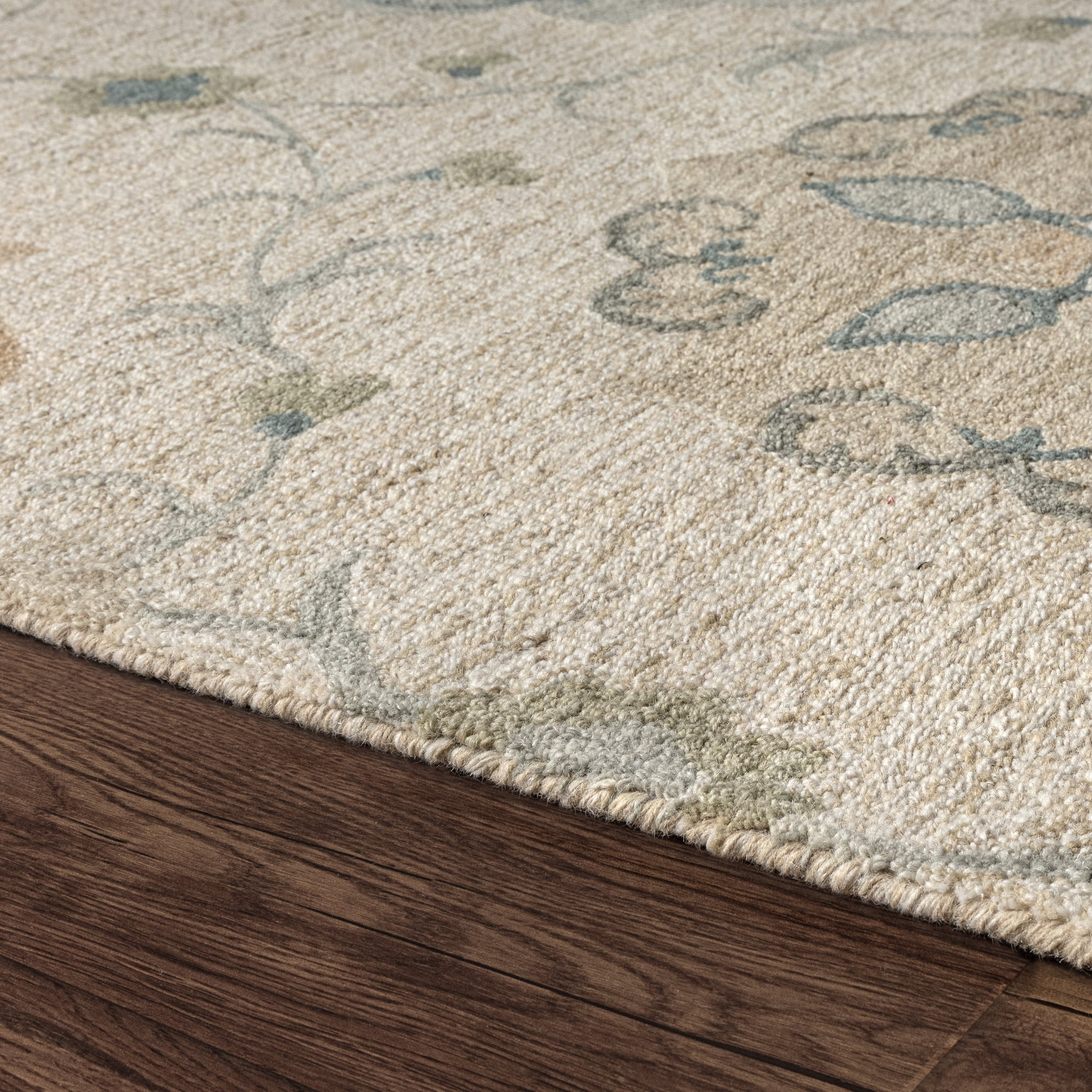 LR Home Wade 2' x 3' Silver/Cream Floral Wool Indoor Area Rug