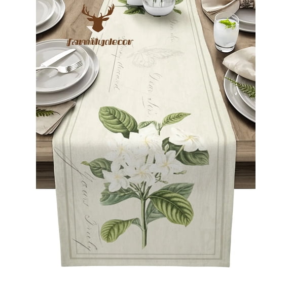 Vintage Country Plant Plumeria Table Runner Home Wedding Table Flag Mat Centerpieces Decoration Party Dining Long Tablecloth