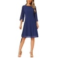thumbnail image 2 of INSPIRE CHIC Women's Chiffon Dresses Flutter 3/4 Sleeve Crewneck Flowy Knee Length Dress Cocktail Party Wedding Outfits L Dark Blue, 2 of 6
