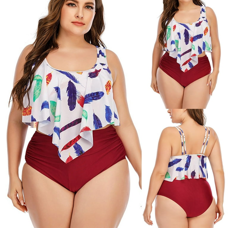 YWDJ Clearance Plus Size Bathing Suit for Women 2 Piece Bikini Plus Size  Large Bust Ruffle High Waisted Bikini Womens Swimsuits Tummy Control  Swimsuits for Women 40-Red XXXXXL 