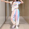 thumbnail image 5 of EnJoCho Cute Crop Tops Girls Summer Toddler Girls Short Sleeve Rainbow T Shirt Tops Heart Printed Sports Pants Kids Outfits Little Girl Summer Trendy Clothing Set 6-7 Years, 5 of 9
