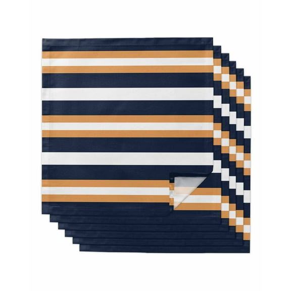 nqOlkjepod Orange Navy Blue Striped Cloth Napkins Set of 6 Reusable Dinner Napkins, Minimalist Farmhouse Lines Cocktail Napkin Washable Table Napkins for Wedding/Holiday Party/Baby Shower 20"x20"