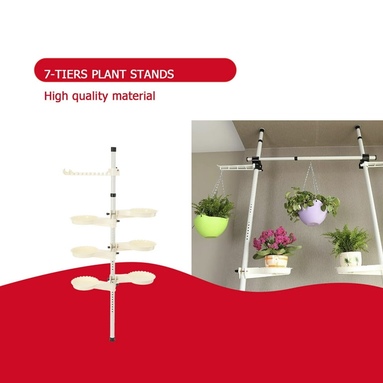 TABODD 7-Tier Indoor Plant Pole Spring Tension Rod Expandable Flower Pots  Display Rack Stand Hanger Metal Corner Storage Shelf - Walmart.com